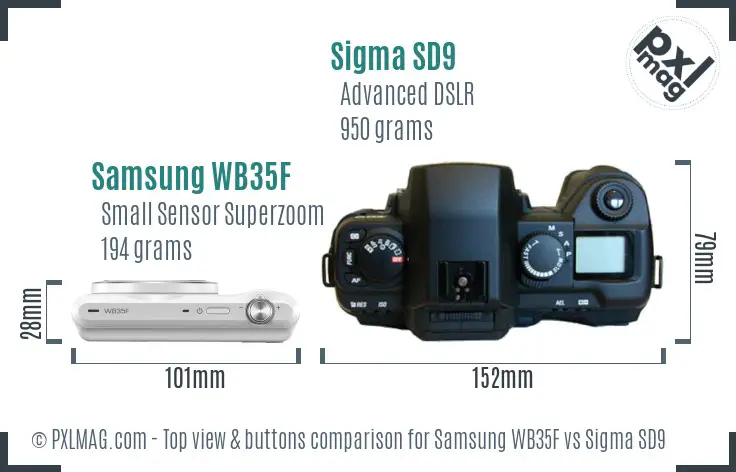 Samsung WB35F vs Sigma SD9 top view buttons comparison