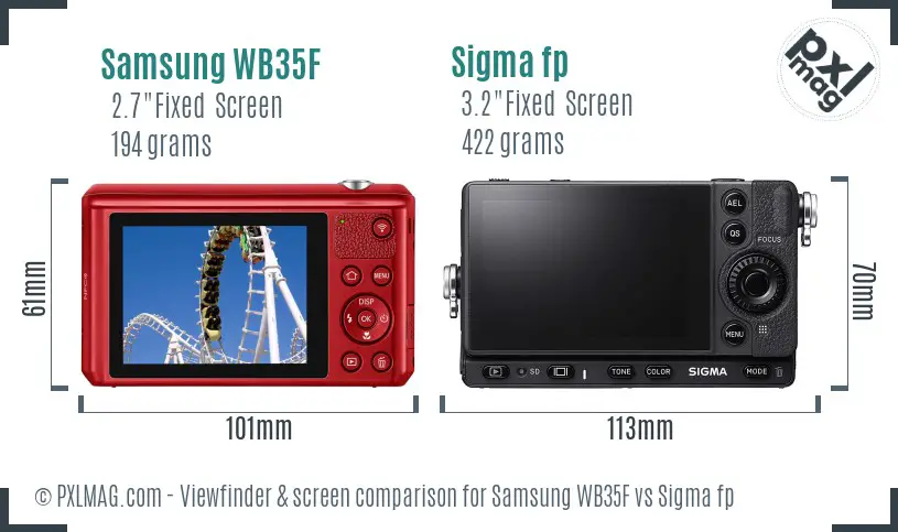 Samsung WB35F vs Sigma fp Screen and Viewfinder comparison