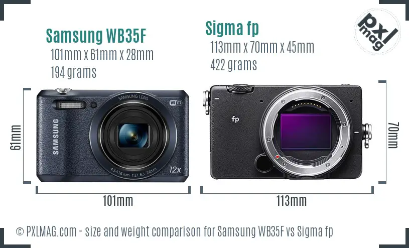 Samsung WB35F vs Sigma fp size comparison