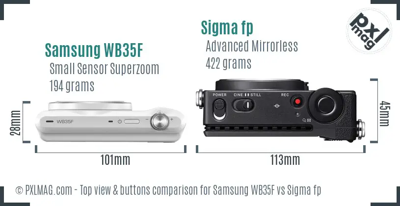 Samsung WB35F vs Sigma fp top view buttons comparison