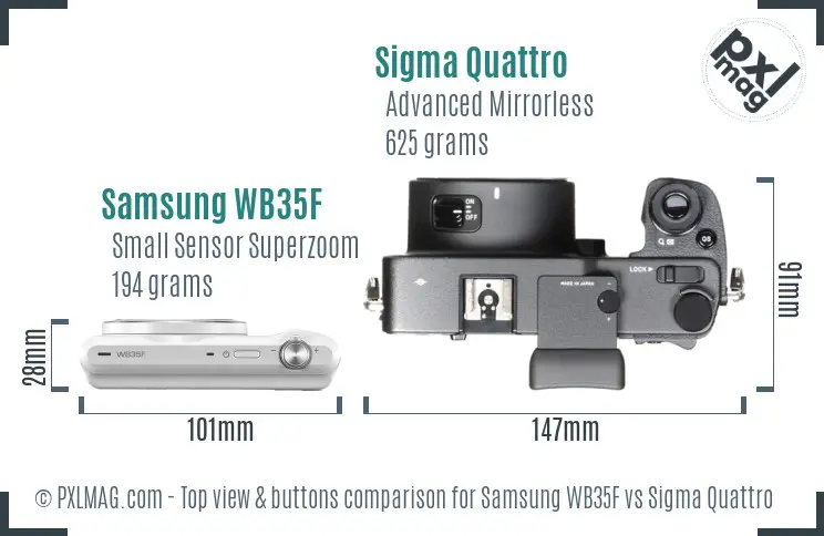 Samsung WB35F vs Sigma Quattro top view buttons comparison