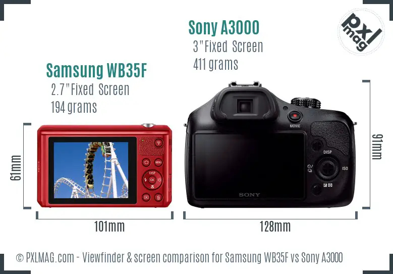 Samsung WB35F vs Sony A3000 Screen and Viewfinder comparison
