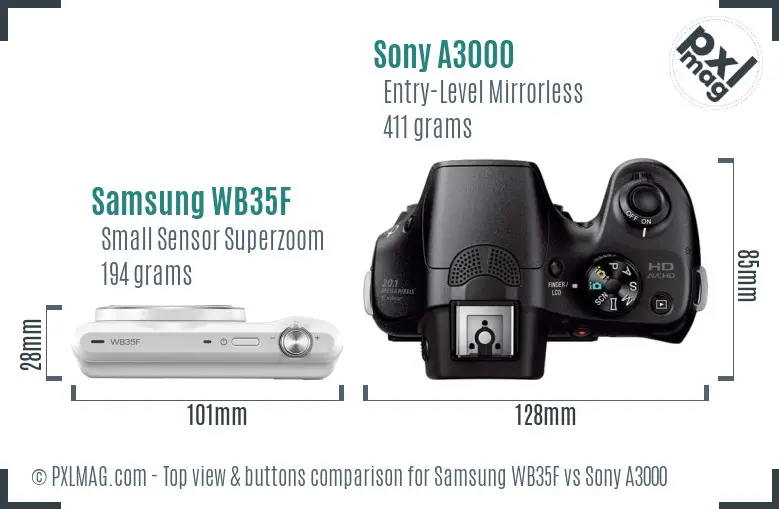 Samsung WB35F vs Sony A3000 top view buttons comparison