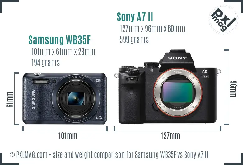 Samsung WB35F vs Sony A7 II size comparison