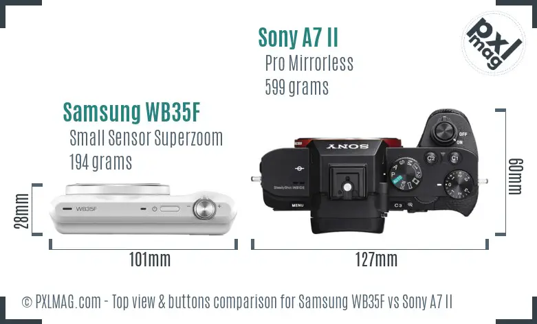 Samsung WB35F vs Sony A7 II top view buttons comparison