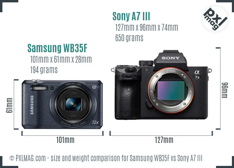 Samsung WB35F vs Sony A7 III size comparison