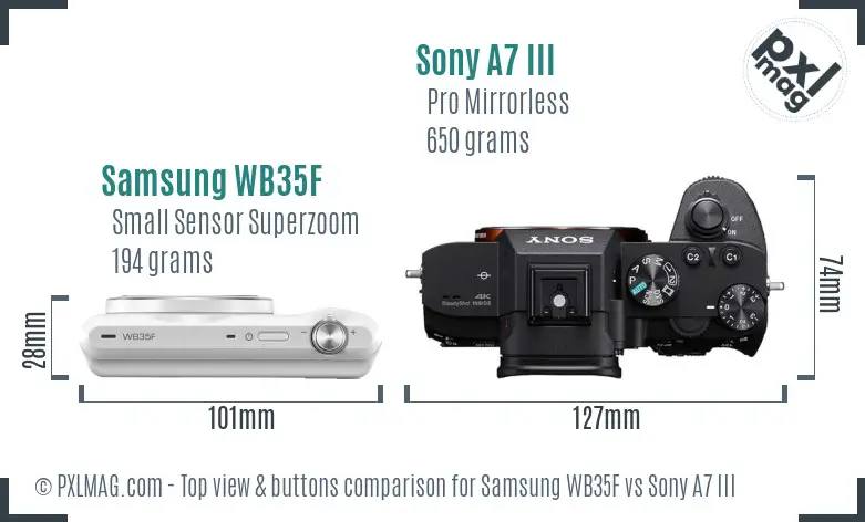 Samsung WB35F vs Sony A7 III top view buttons comparison