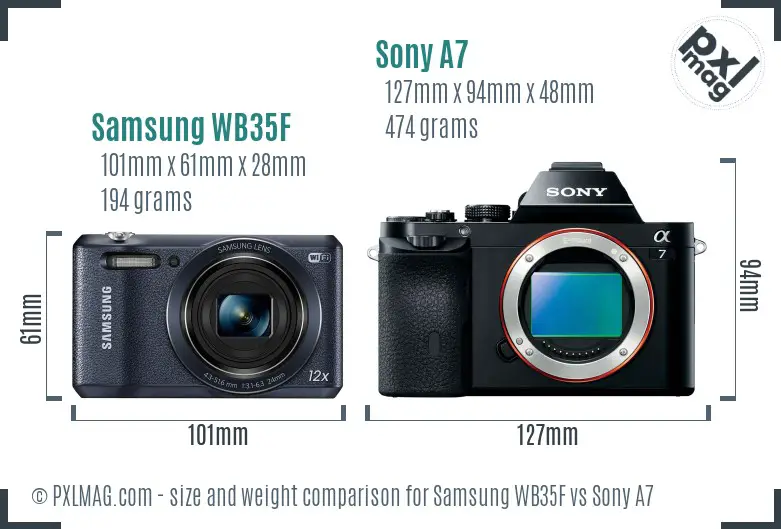 Samsung WB35F vs Sony A7 size comparison