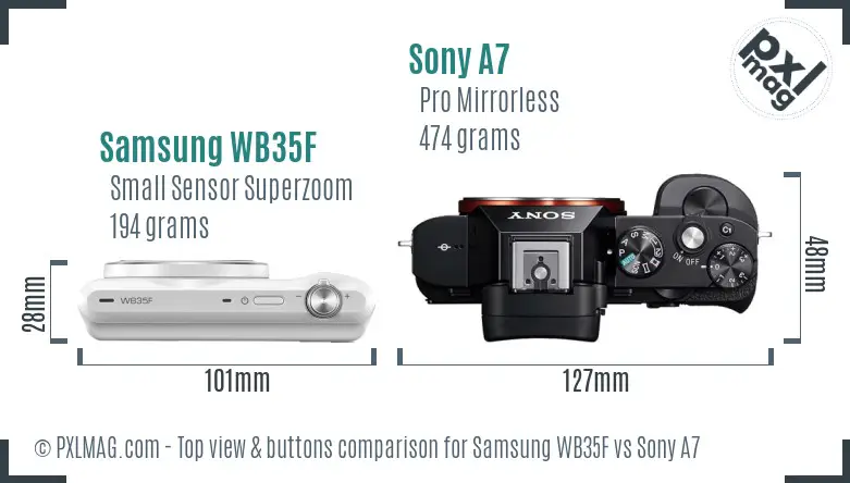 Samsung WB35F vs Sony A7 top view buttons comparison
