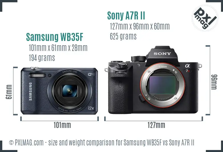 Samsung WB35F vs Sony A7R II size comparison