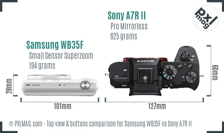 Samsung WB35F vs Sony A7R II top view buttons comparison