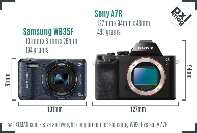 Samsung WB35F vs Sony A7R size comparison