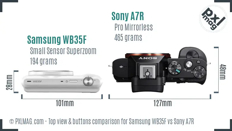Samsung WB35F vs Sony A7R top view buttons comparison