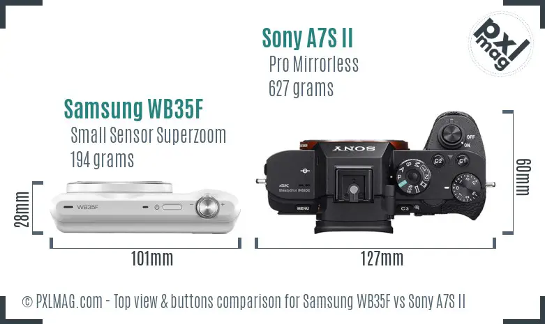Samsung WB35F vs Sony A7S II top view buttons comparison