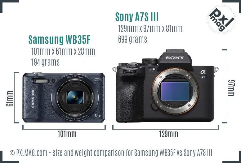 Samsung WB35F vs Sony A7S III size comparison