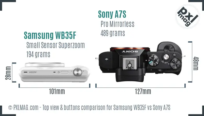 Samsung WB35F vs Sony A7S top view buttons comparison