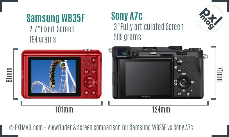 Samsung WB35F vs Sony A7c Screen and Viewfinder comparison