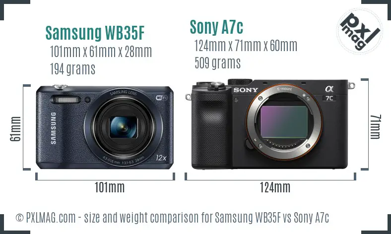 Samsung WB35F vs Sony A7c size comparison