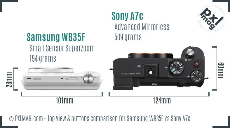 Samsung WB35F vs Sony A7c top view buttons comparison