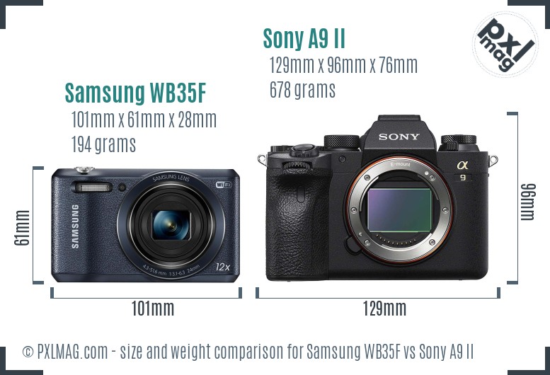 Samsung WB35F vs Sony A9 II size comparison