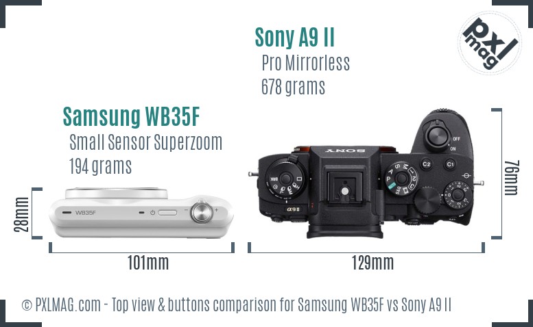 Samsung WB35F vs Sony A9 II top view buttons comparison
