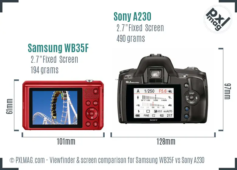 Samsung WB35F vs Sony A230 Screen and Viewfinder comparison