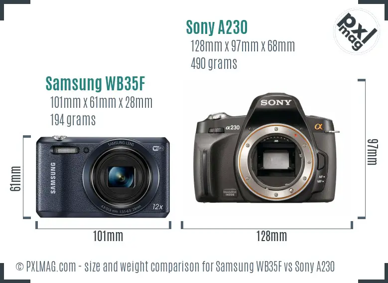 Samsung WB35F vs Sony A230 size comparison