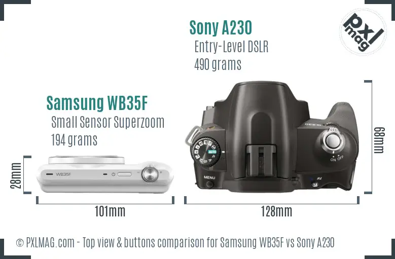 Samsung WB35F vs Sony A230 top view buttons comparison