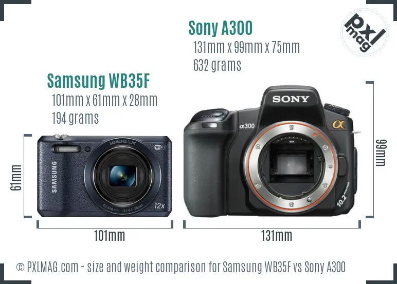 Samsung WB35F vs Sony A300 size comparison