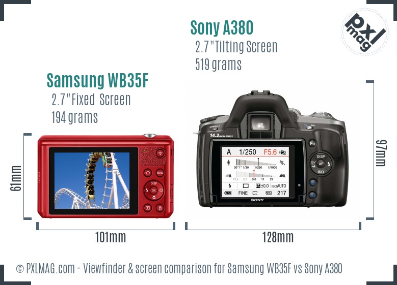 Samsung WB35F vs Sony A380 Screen and Viewfinder comparison