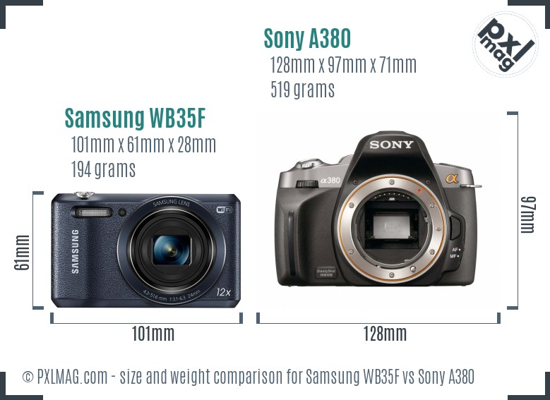 Samsung WB35F vs Sony A380 size comparison