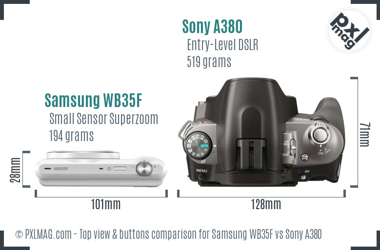 Samsung WB35F vs Sony A380 top view buttons comparison