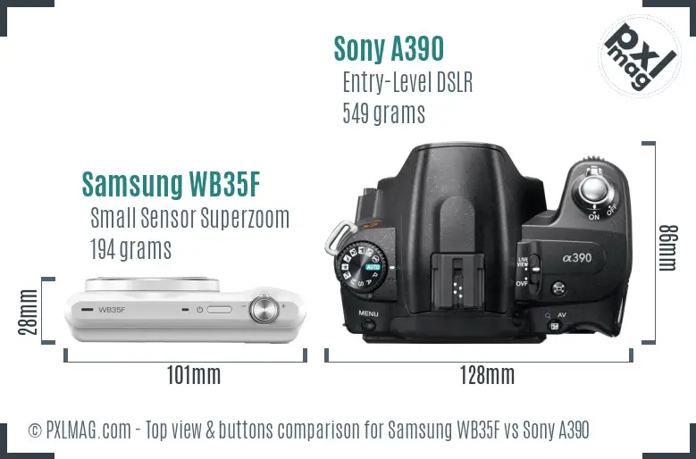 Samsung WB35F vs Sony A390 top view buttons comparison Samsung WB35F vs Sony A390 top view buttons comparison
