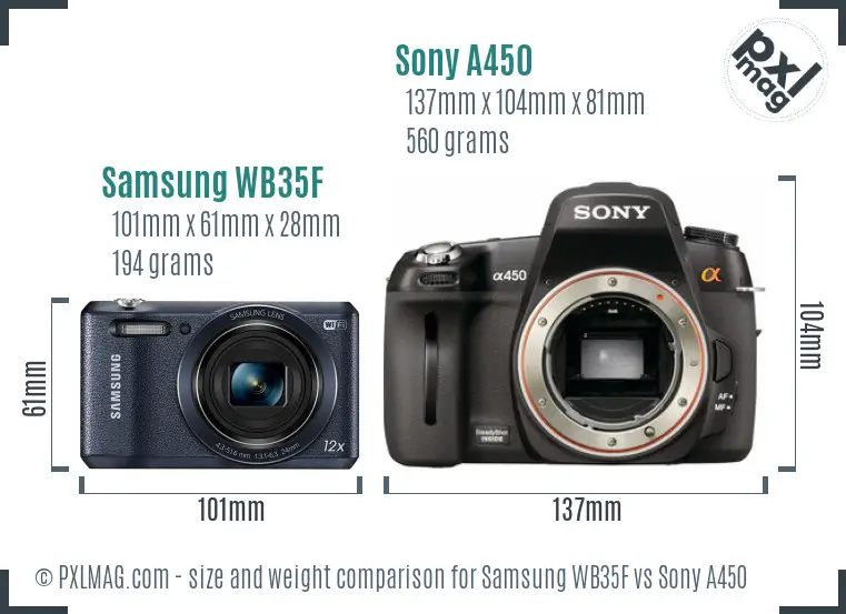 Samsung WB35F vs Sony A450 size comparison