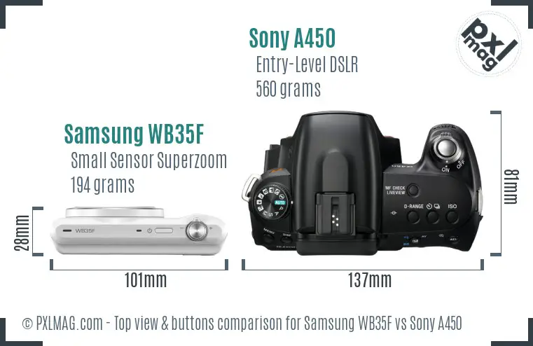 Samsung WB35F vs Sony A450 top view buttons comparison