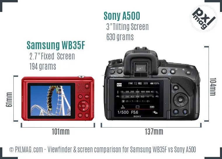 Samsung WB35F vs Sony A500 Screen and Viewfinder comparison