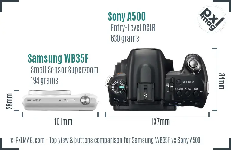 Samsung WB35F vs Sony A500 top view buttons comparison