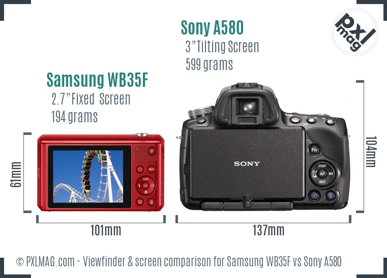 Samsung WB35F vs Sony A580 Screen and Viewfinder comparison