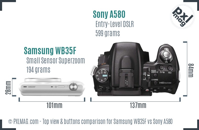 Samsung WB35F vs Sony A580 top view buttons comparison