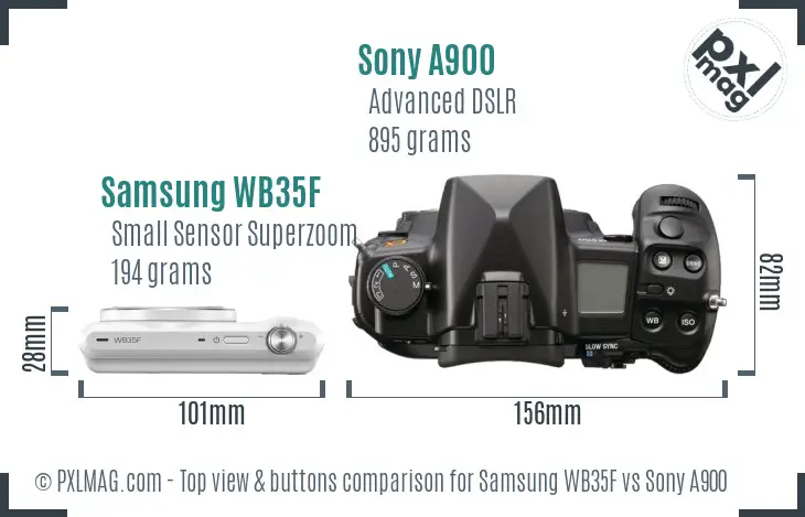 Samsung WB35F vs Sony A900 top view buttons comparison