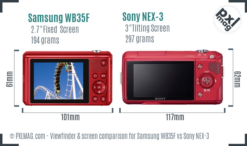 Samsung WB35F vs Sony NEX-3 Screen and Viewfinder comparison