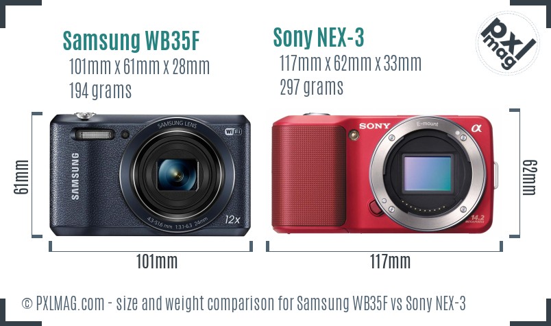 Samsung WB35F vs Sony NEX-3 size comparison Samsung WB35F vs Sony NEX-3 size comparison