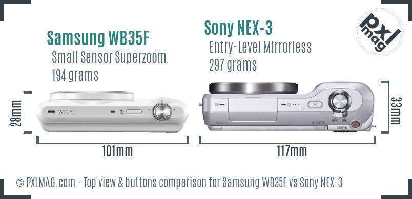 Samsung WB35F vs Sony NEX-3 top view buttons comparison