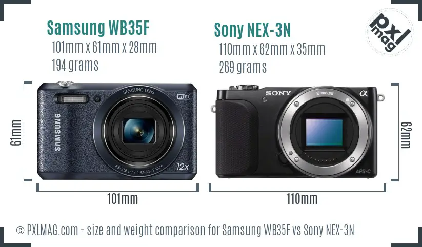 Samsung WB35F vs Sony NEX-3N size comparison Samsung WB35F vs Sony NEX-3N size comparison