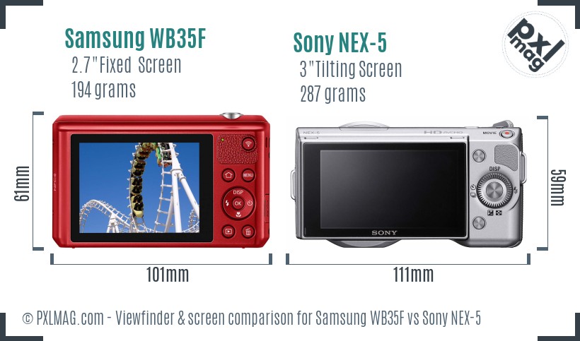 Samsung WB35F vs Sony NEX-5 Screen and Viewfinder comparison