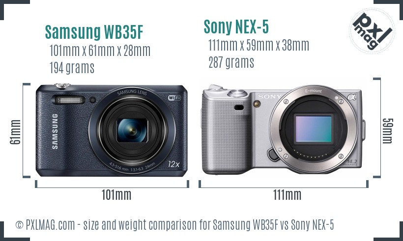 Samsung WB35F vs Sony NEX-5 size comparison Samsung WB35F vs Sony NEX-5 size comparison