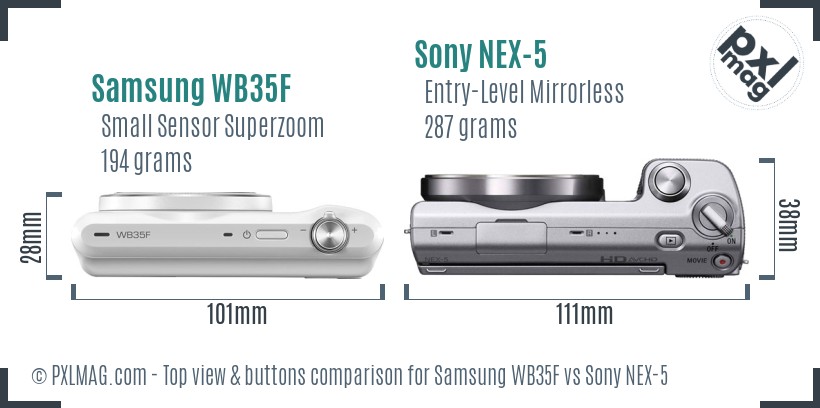 Samsung WB35F vs Sony NEX-5 top view buttons comparison