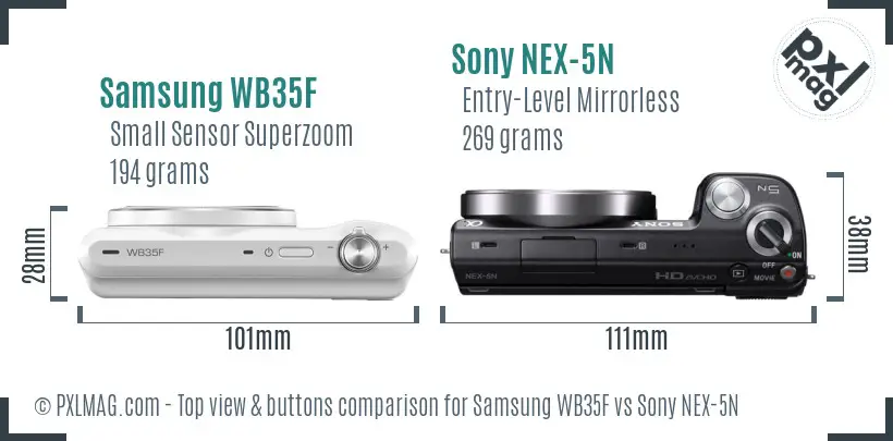 Samsung WB35F vs Sony NEX-5N top view buttons comparison