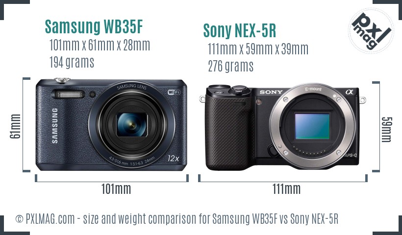 Samsung WB35F vs Sony NEX-5R size comparison