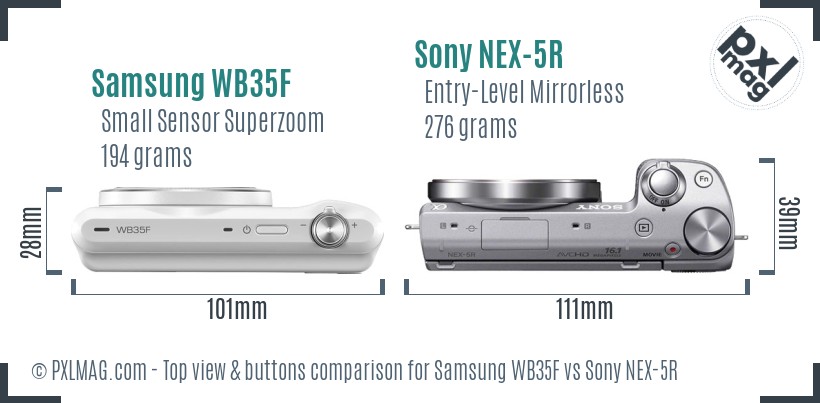 Samsung WB35F vs Sony NEX-5R top view buttons comparison